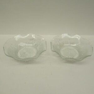 2 - Jeannette Glass Vintage Crystal IRIS and HERRINGBONE 5" Ruffled Sauce Bowls